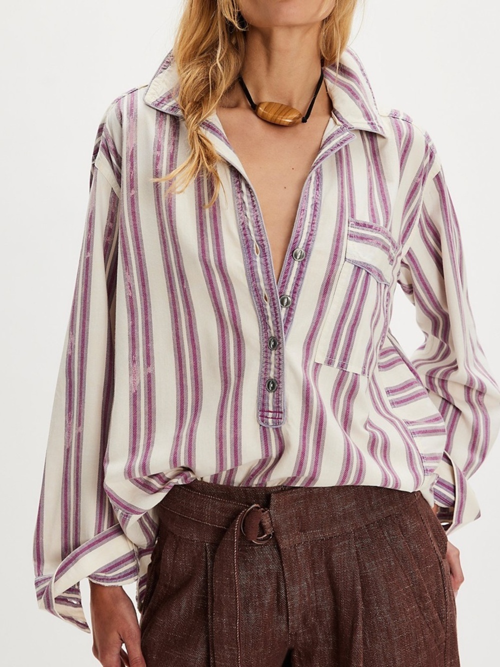 NWT Free People We The Free Preppy Striped Pullover in Ivory Combo